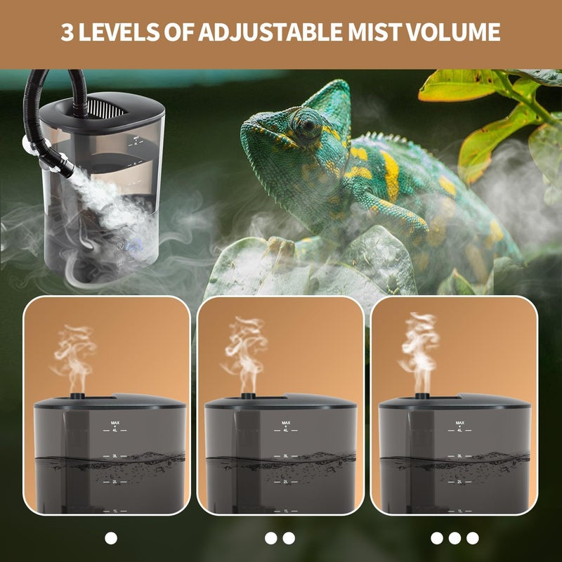 WACOOL TERRA WACOOL Upgraded Digital Timing Reptile Fogger, 4L No Leak Reptile Humidifier with 2 Hose, Top Filling Automatic Terrarium Humidifier Fogger for Reptile Use - Image 5